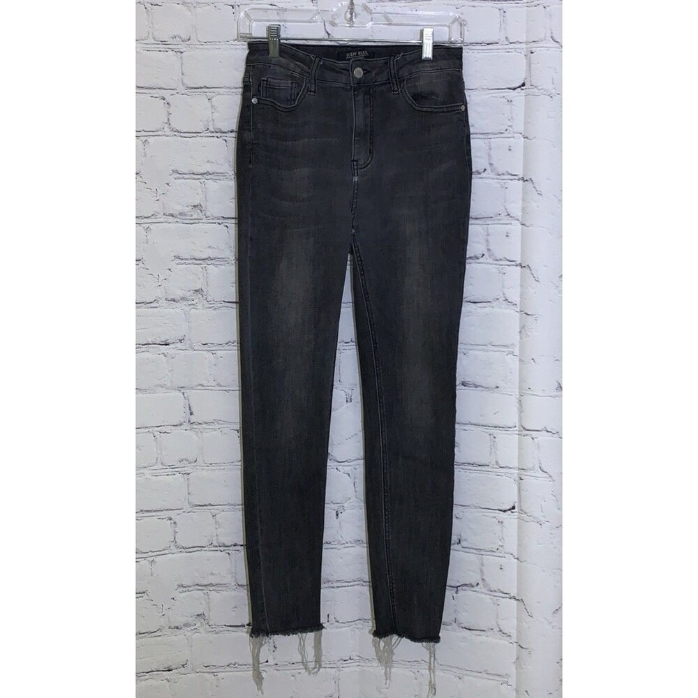 Judy Blue Jeans Womens 7/28 Skinny Fit Frayed Edge Charcoal Black Wash Denim
